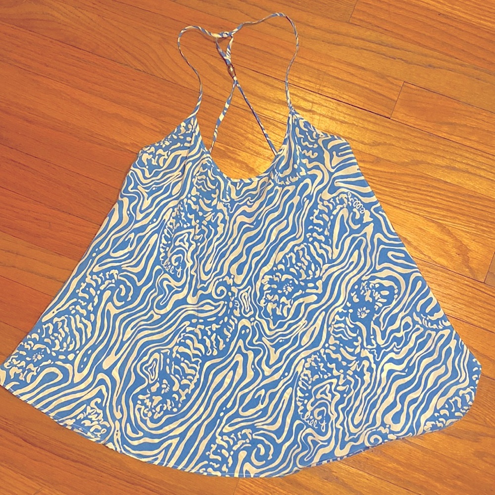 Lilly Pulitzer Silk Maisy Tank Top blue/white XS